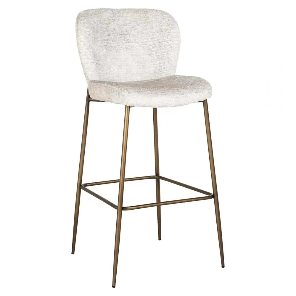 Scaun de Bar tapitat cu Stofa Crem cu picioare din Metal Alama H105xL51xA54cm Darby Richmond Interiors