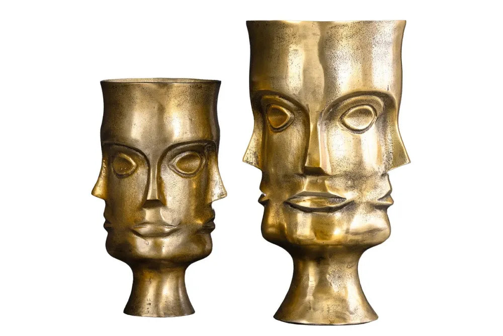 Set 2 ghivece din Metal Alama H38/30xD19/25cm Face