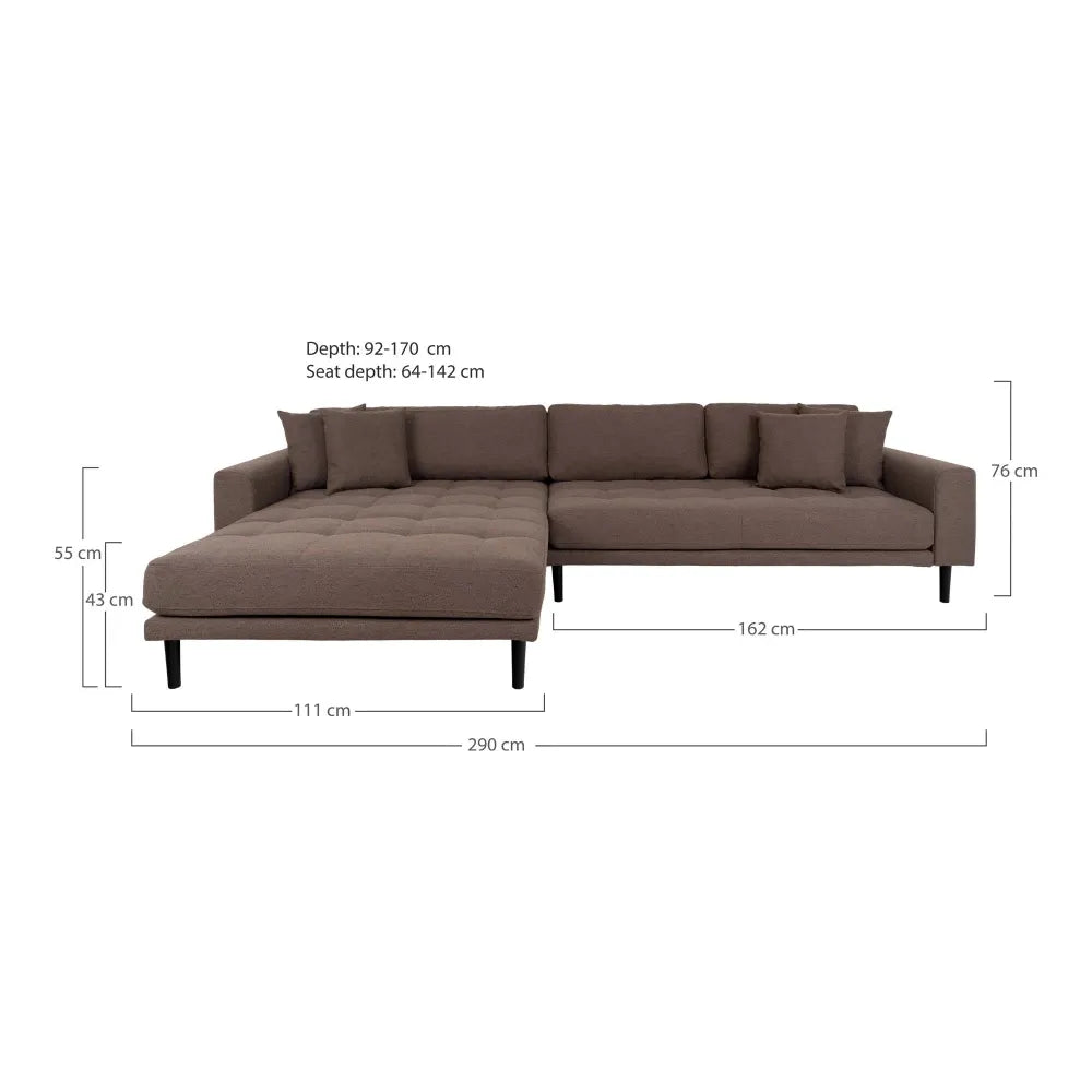 Coltar orientare stanga cu picioare din Lemn de fag negru tapitat cu Stofa Maro L290xH76cm Lido
