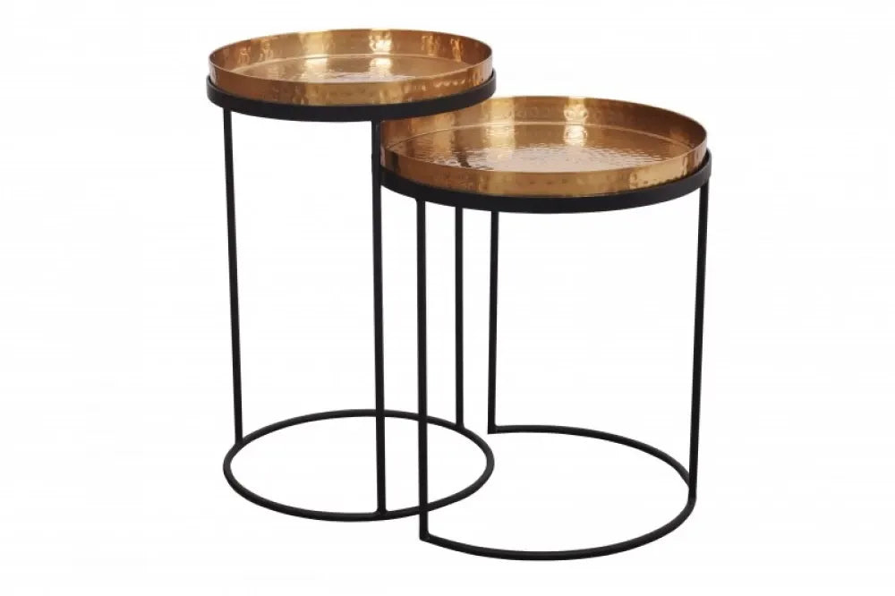 Set 2 masute de colt Rotunde din Metal Auriu/Negru D34/39xH46/53cm Elements
