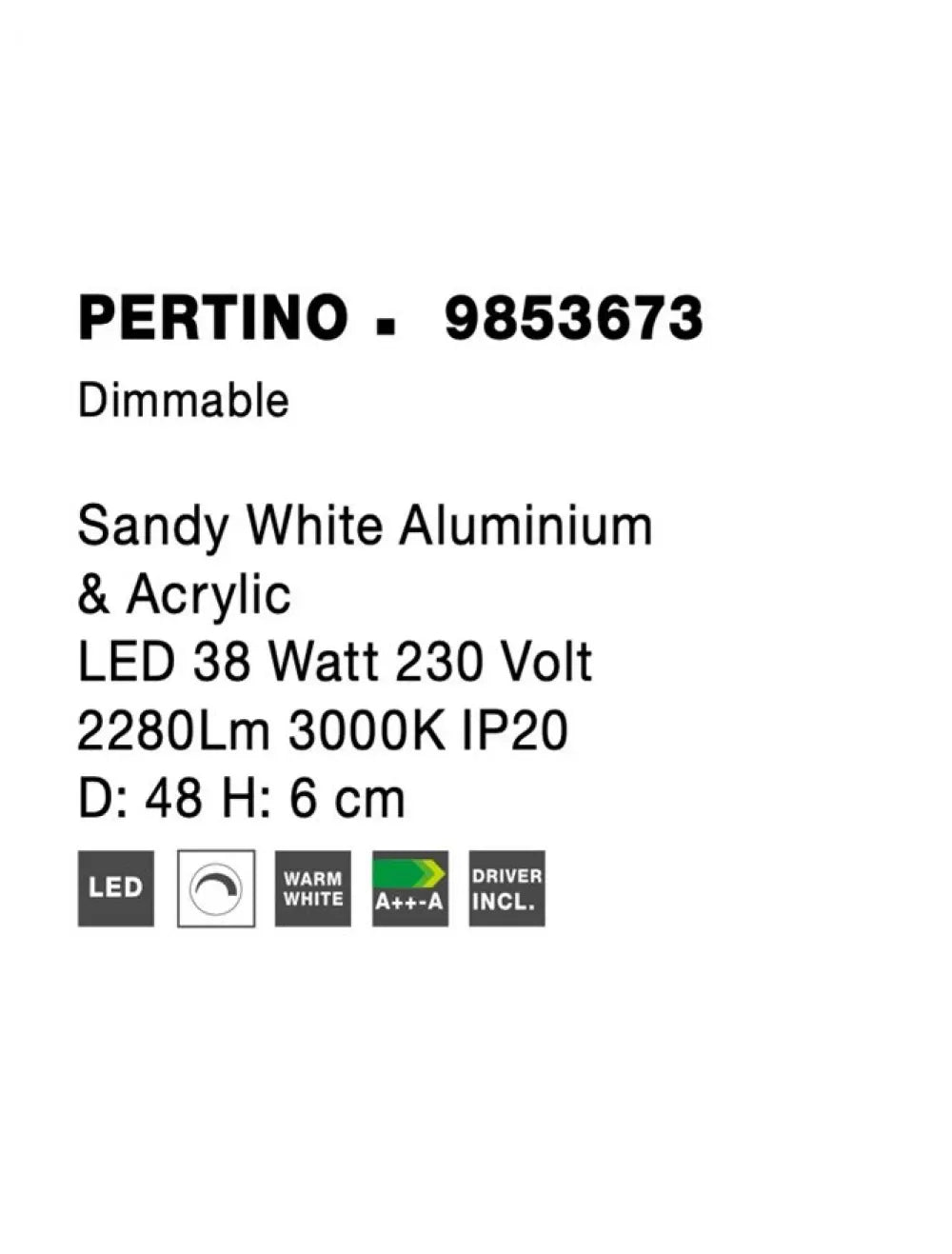 Plafoniera structura din Aluminiu Alb si abajur din Acrilic  H6xL48cm IP20 40W 2554lm 3000k PERTINO