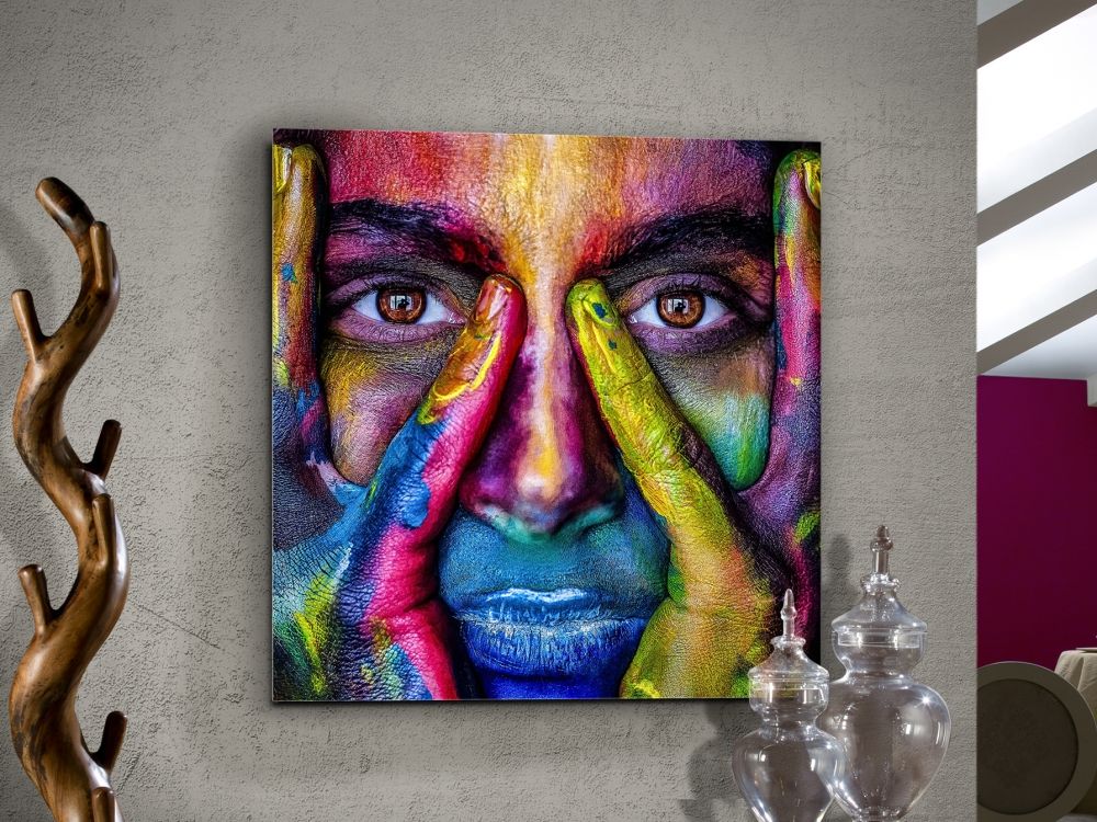 Tablou Patrat pe Sticla Multicolor Colores H100xL100cm