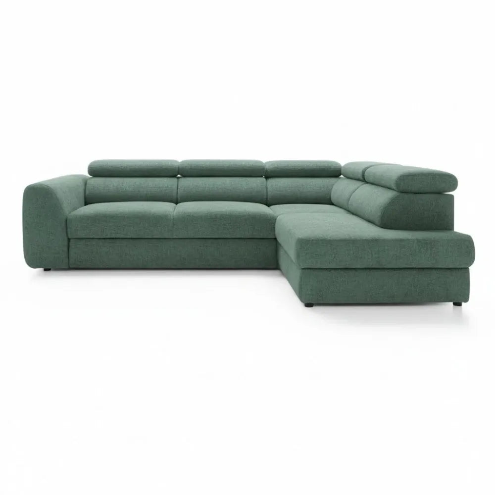 Coltar extensibil chennile verde cu lada depozitare Bergamo L Maxi – 285 × 207 cm