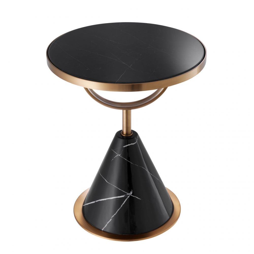 Masuta de colt rotunda din Metal si marmura artificiala Negru D49.5xH60.5cm Park Lane