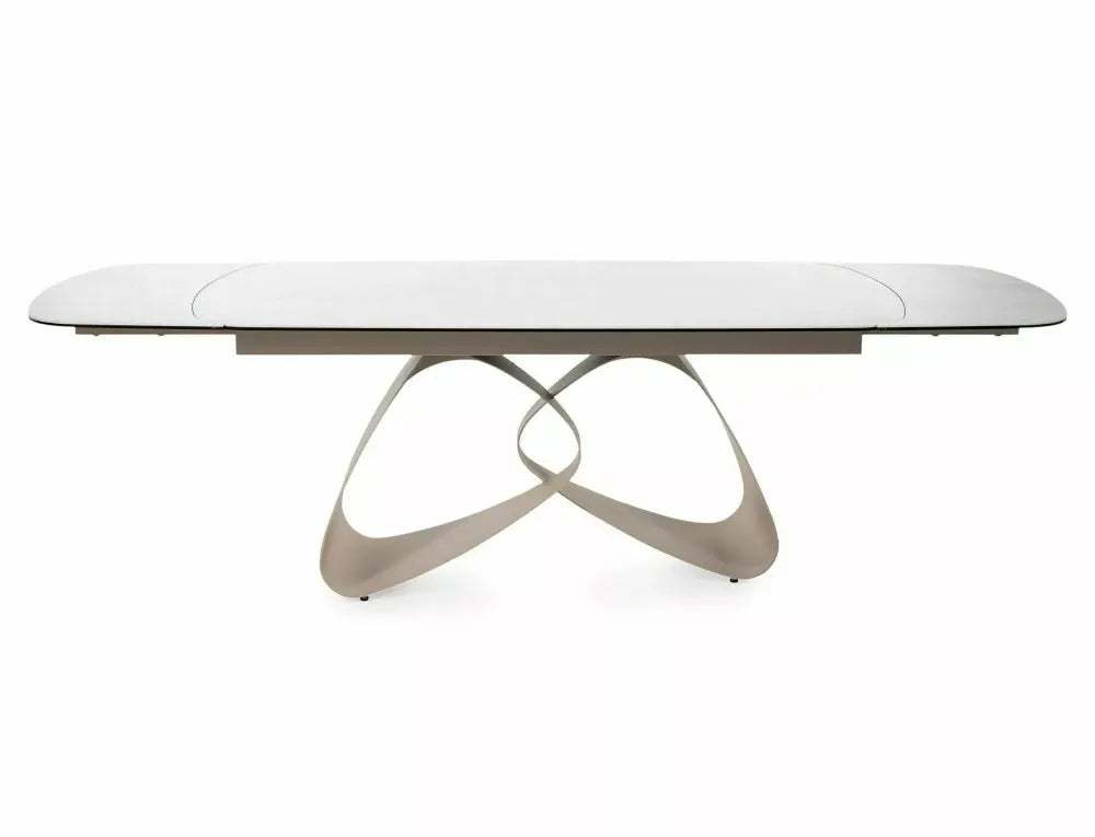 Masa extensibila din Metal Bej si Sticla securizata+Ceramica Bej lucios L180-260xH75cm Valentino