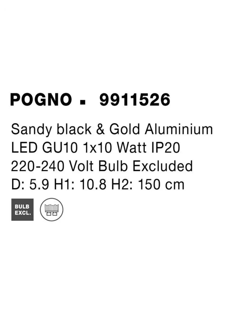 Pendul din Aluminiu Negru/Auriu H160.8xL5.9cm IP20 PONGO