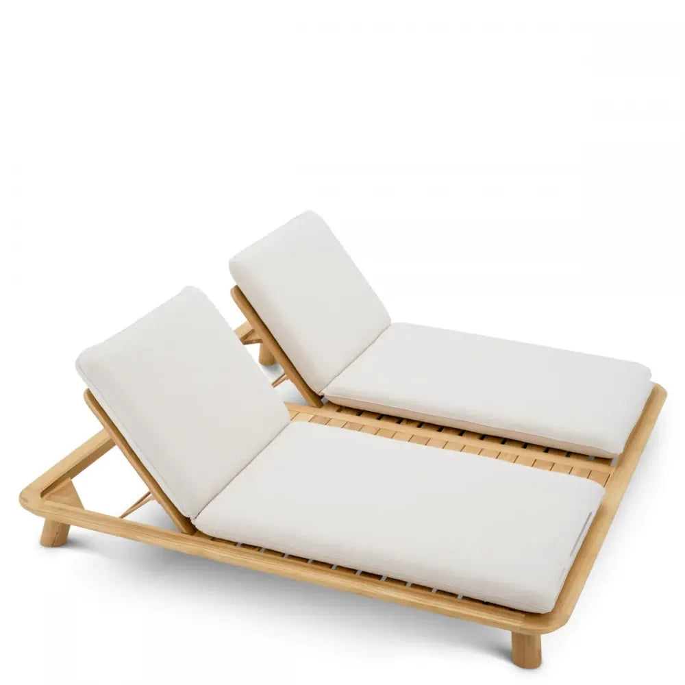 Sezlong dublu exterior din Lemn de tec Maro si Stofa Bej H96xL210cm Weston Eichholtz