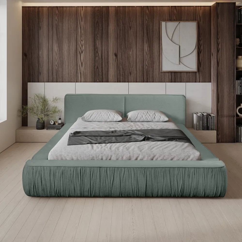 Pat 160x200cm tapitat cu Chenille Albastru deschis Naomi