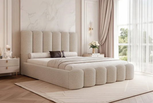 Pat 120 x 200 tapitat cu Stofa boucle Quelle Bej inchis Aveline