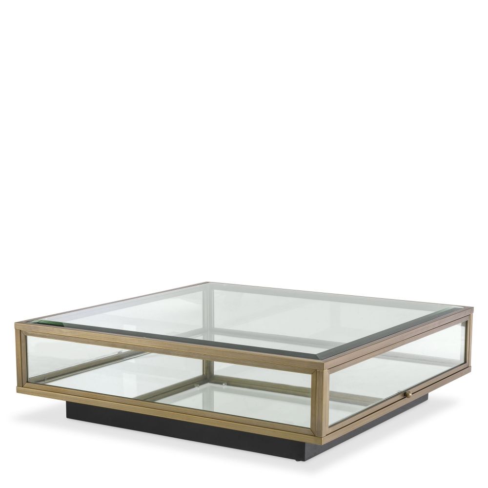Masuta de cafea Patrata din Otel inoxidabil si Sticla securizata Auriu/Transparent L100xH30cm Ryan