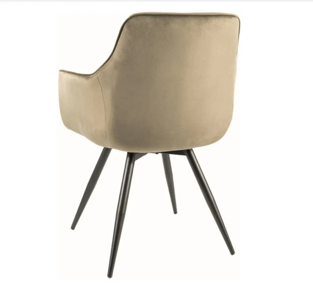 Set 2 scaune tapitate cu Catifea Verde olive cu picioare din Metal Negru H83xL57xA45cm Mango