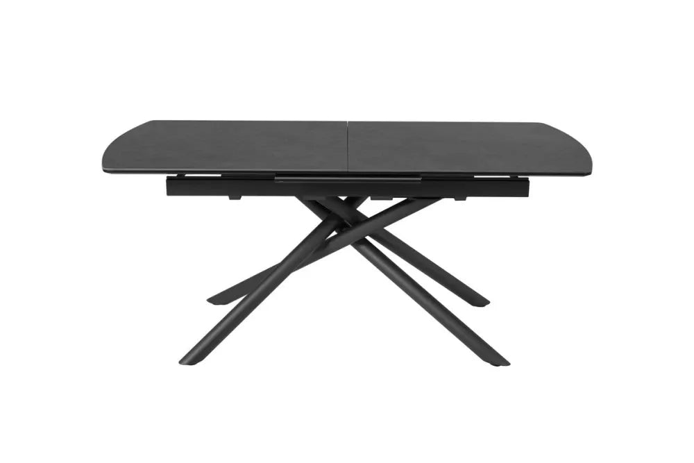 Masa din Sticla securizata/Ceramica Gri cu efect de marmura si Metal Negru L180-230xH77cm Mikado