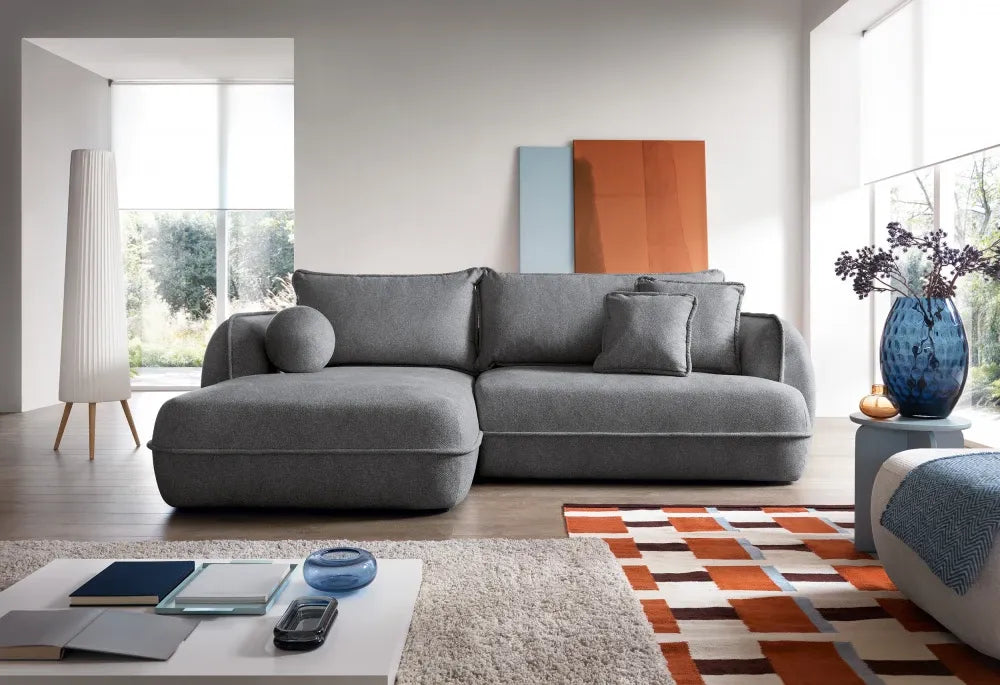 Coltar extensibil cu spatiu depozitare din Stofa Gri inchis Visby