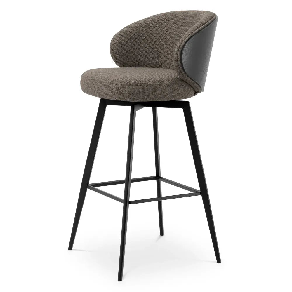 Scaun de bar rotativ tapitat cu Stofa Gri L57xA52xH102cm Camerota Eichholtz
