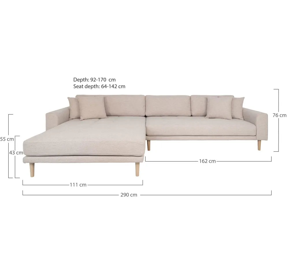 Coltar orientare stanga cu picioare din Lemn de fag maro tapitat cu Stofa Bej L290xH76cm Lido