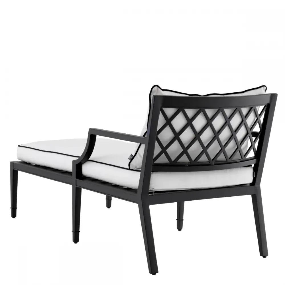 Sezlong din Metal Negru si Stofa Alb H79xL157cm Bella Vista Eichholtz