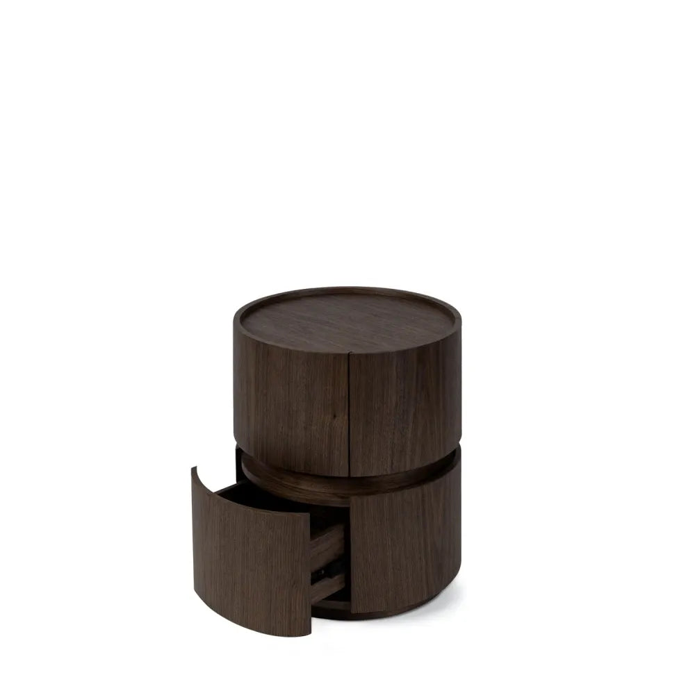 Noptiera rotunda cu 2 sertare Timeo de culoare nuc L40xH50cm