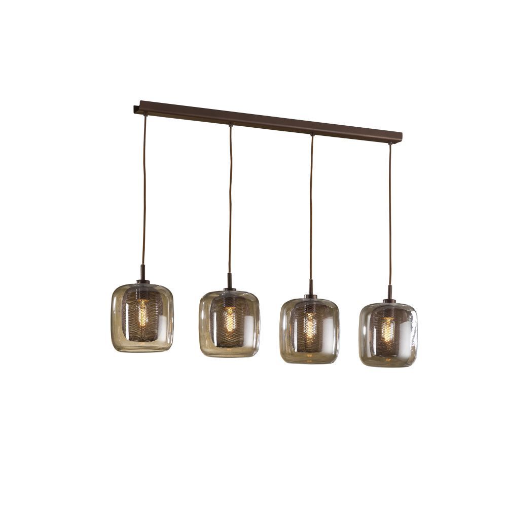 Lustra dreptunghiulara cu inaltime reglabila din Metal Maro cu 4 becuri L107x20xH140cm Fox