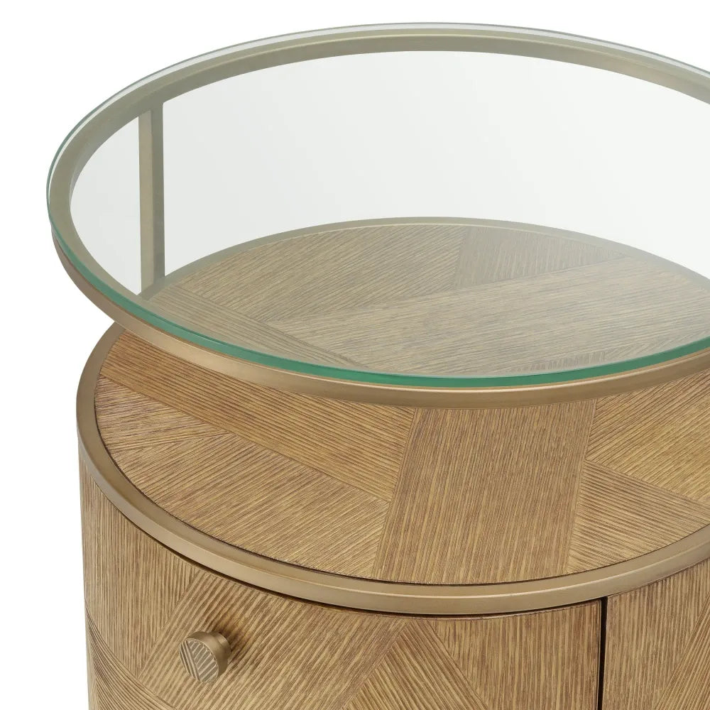 Noptiera din Sticla Transparent si Furnir de stejar/Metal Maro/Alama D50xH56cm Velutto Eichholtz