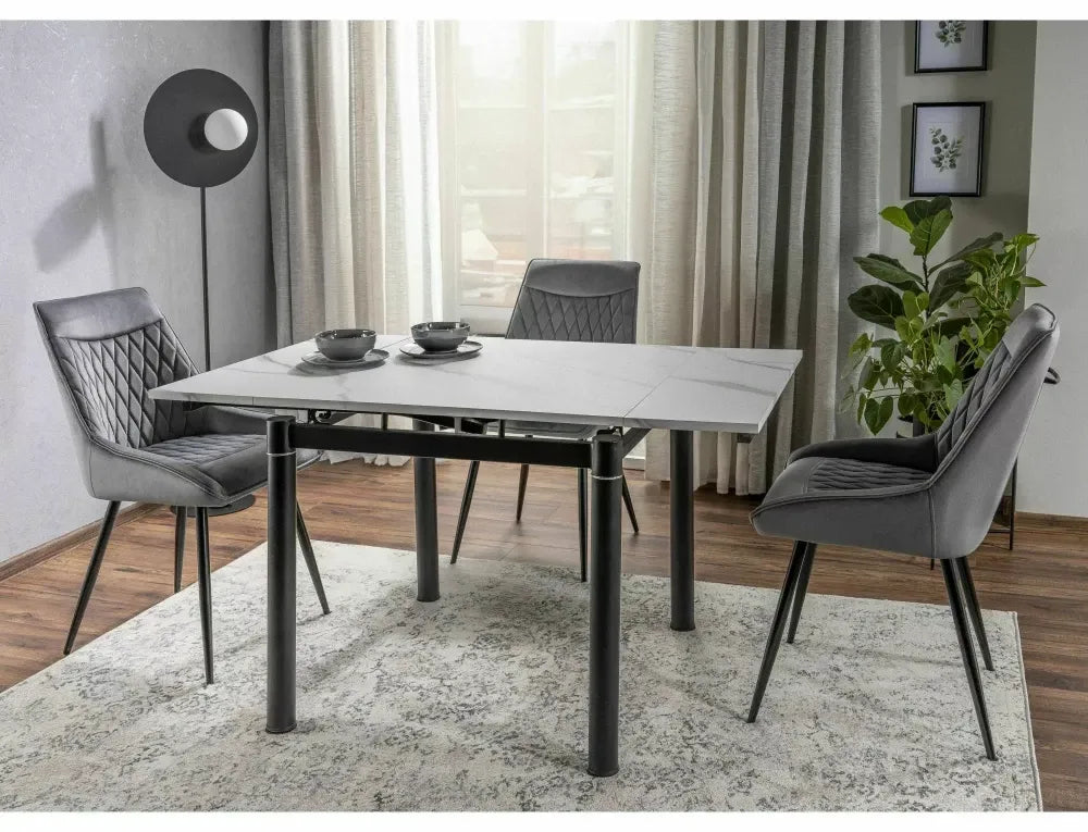 Set 2 scaune tapitat cu Catifea Gri cu picioare din Metal Negru H88xL45xA44cm Agat