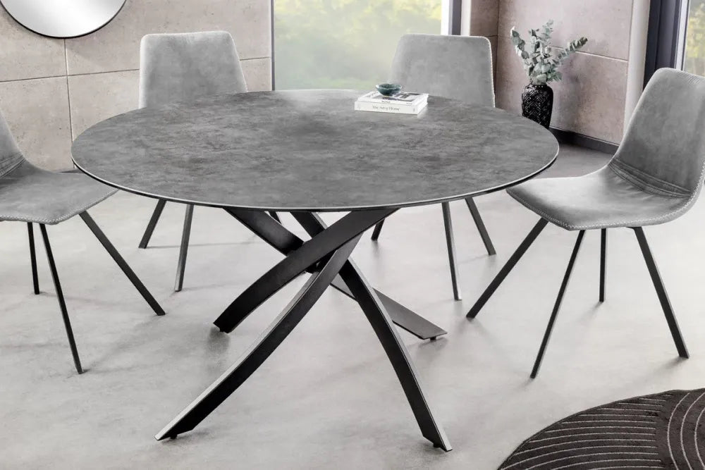 Masa rotunda din Sticla securizata/Ceramica Gri antracit si Metal Negru D120xH74cm Alpine