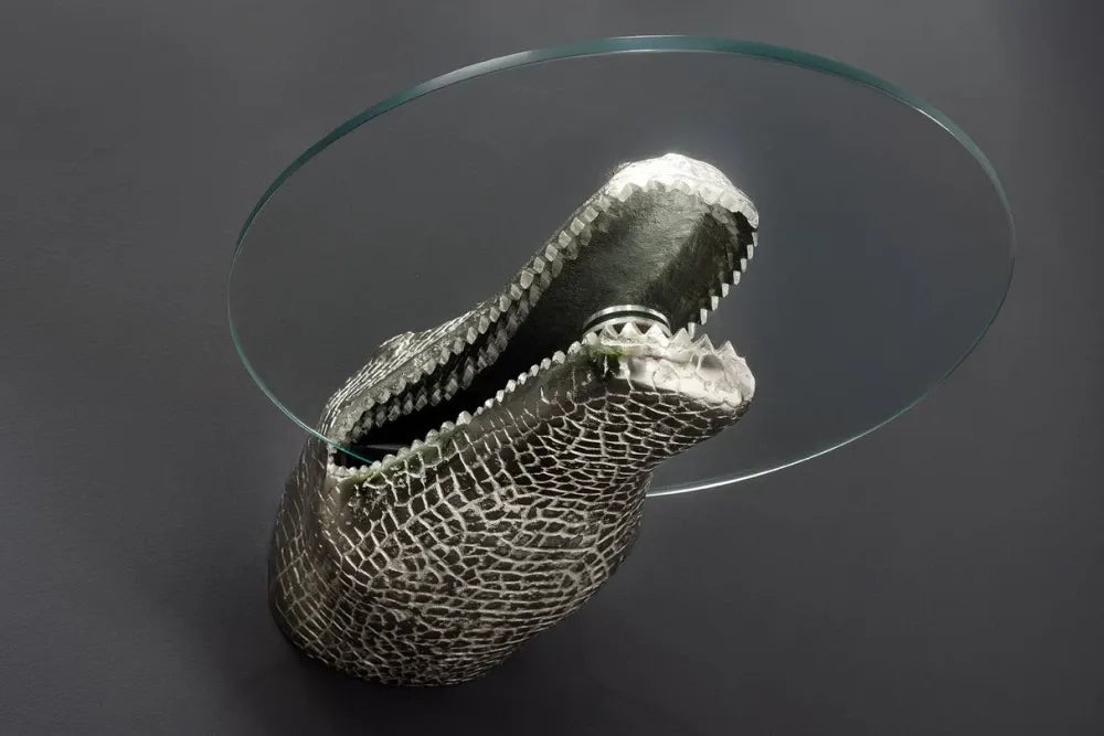 Masuta suspendata din Sticla securizata Transparent si Metal Argintiu L46xH24cm Wildlife crocodile