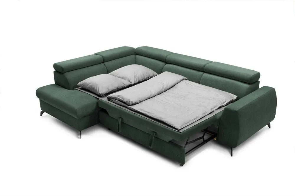 Coltar extensibil cu spatiu depozitare din Stofa Verde Stille