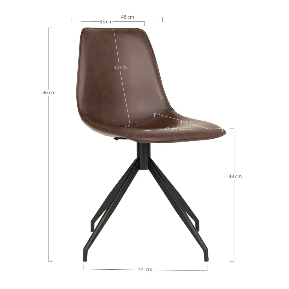 Set 2 scaune din Metal Negru si Piele sintetica Maro inchis H86xL48xA56cm Monaco