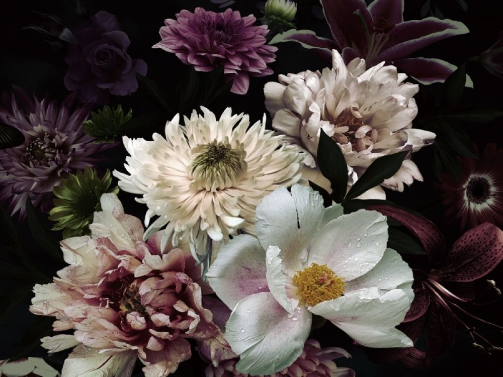 Tablou Patrat pe Sticla Multicolor Flowers IV H80xL80cm