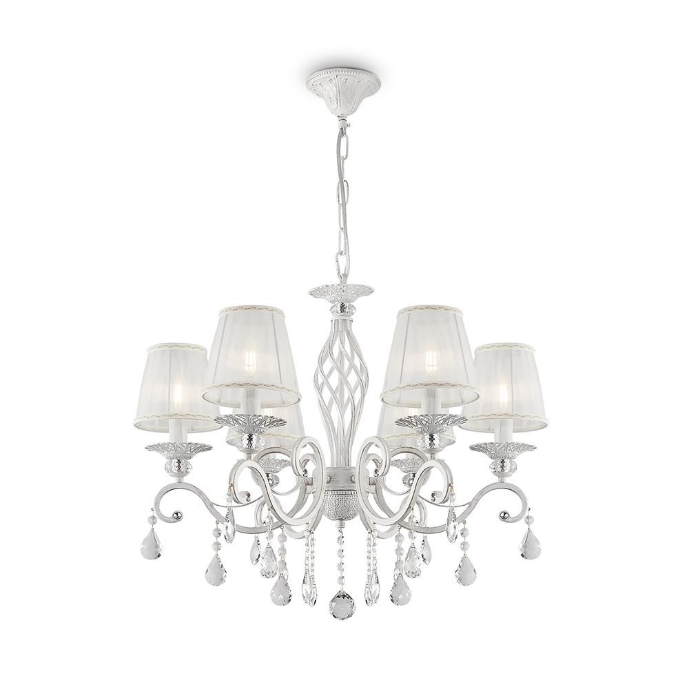 Candelabru rotund cu inaltime reglabila din Organza Alb cu 6 becuri D63xH116cm Grace