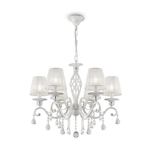 Candelabru rotund cu inaltime reglabila din Organza Alb cu 6 becuri D63xH116cm Grace