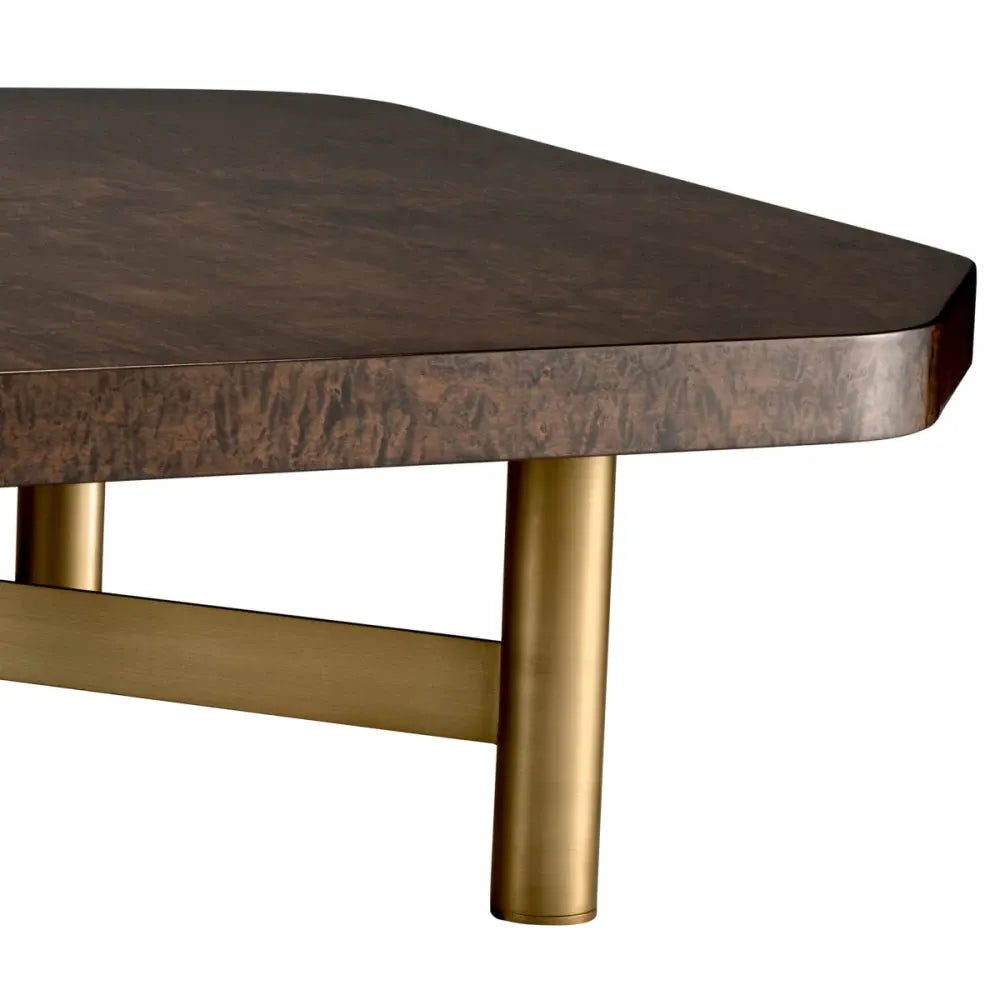 Masuta de cafea Asimetrica din Otel inoxidabil Alama si Furnir de artar Maro L120.5xl120.5cm Oracle Eichholtz