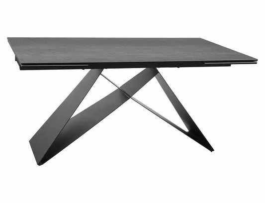Masa Dreptunghiulara de 12 persoane din Sticla securizata+Ceramica Gri deschis mat si Metal Negru mat L160-240xH77cm Westin