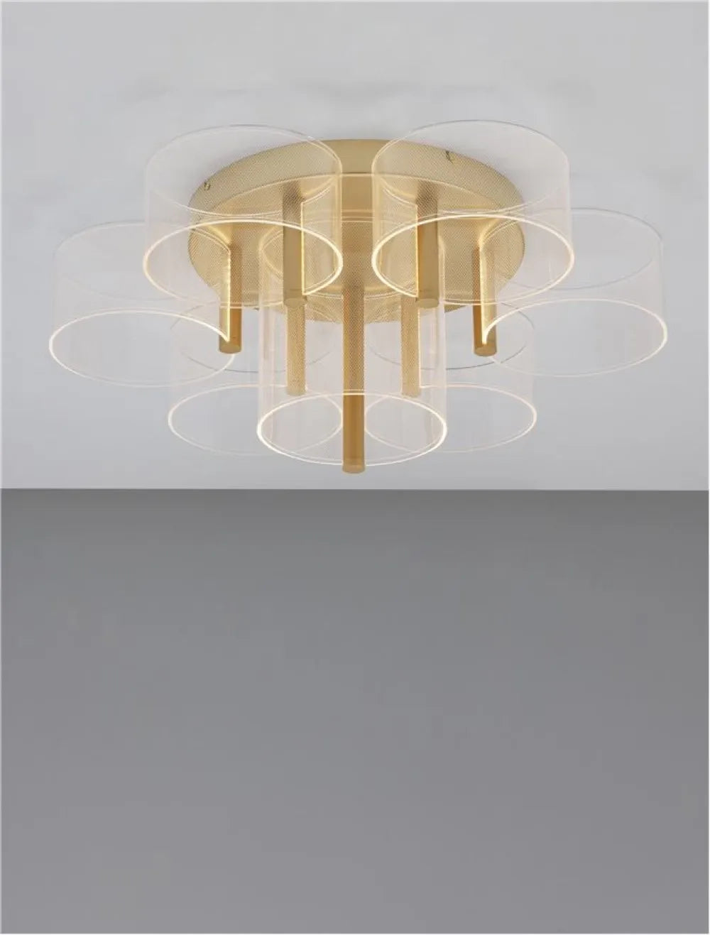 Plafoniera structura din Metal Auriu si abajur din Acrilic Transparent H25.6xL68cm IP20 41W 2116lm 3000k GATLIN