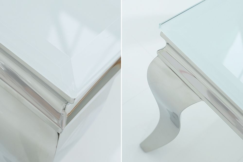 Masuta de cafea Dreptunghiulara din Sticla si Otel inoxidabil Alb/Argintiu L100xH45cm Barock