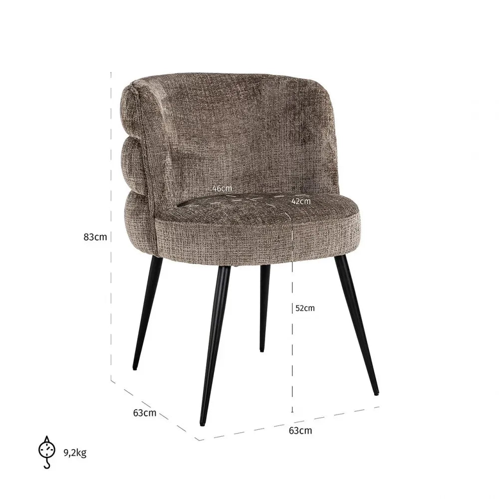 Scaun tapitat cu Chenille Maro cu picioare din Metal Negru H83xL63xA63cm Stella Richmond Interiors