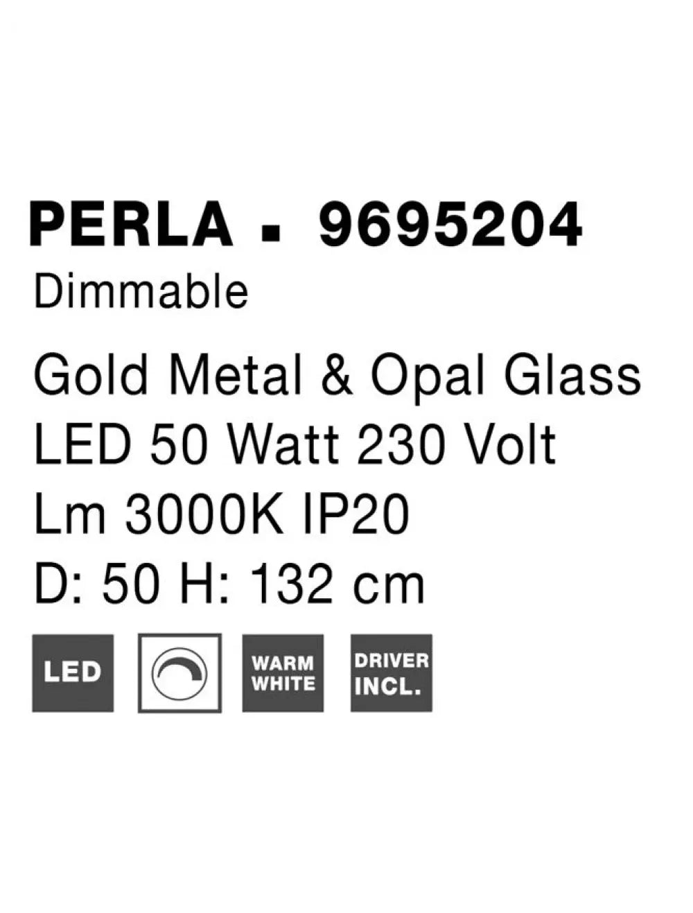 Aplica de perete structura din Metal Auriu si abajur din Sticla Alb H132xL50cm IP20 56W 4734lm 3000k PERLA