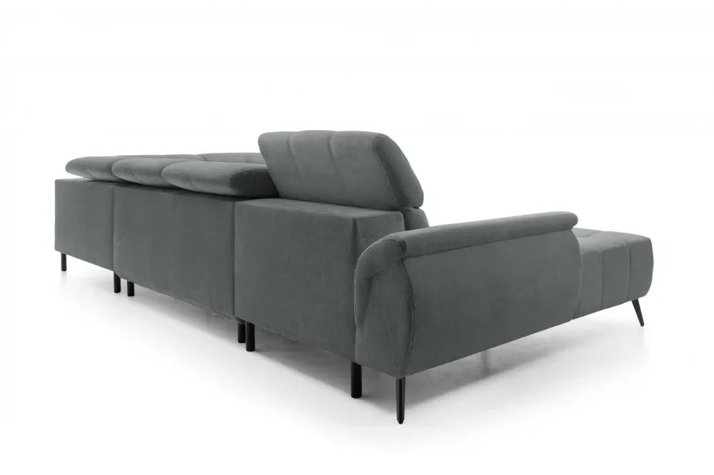Coltar extensibil electric In forma de U  tapitat cu Chenille Gri inchis cu lada depozitare Genova III