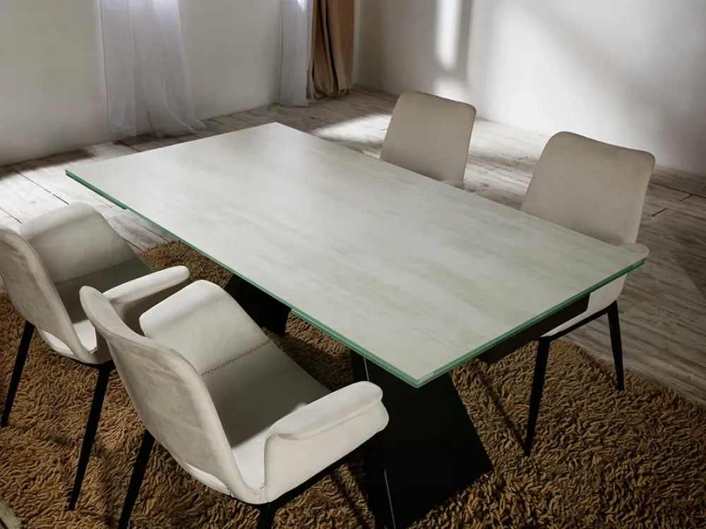 Masa din Metal Negru si Sticla securizata Alb L160xH76cm Alai