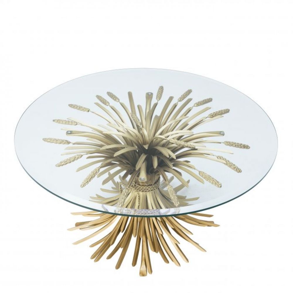 Masuta de cafea rotunda din sticla securizata si Metal transparent/Auriu D90xH43cm BONHEUR
