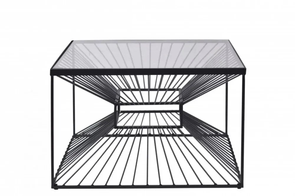 Masuta de cafea Patrata din Sticla Transparent si Metal Negru L60xH37cm Illusion