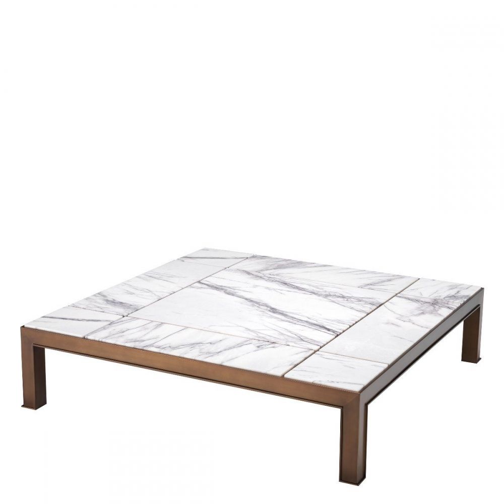 Masuta de cafea Patrata din Otel inoxidabil si Marmura Maro/Alb L119xH29cm Tardieu