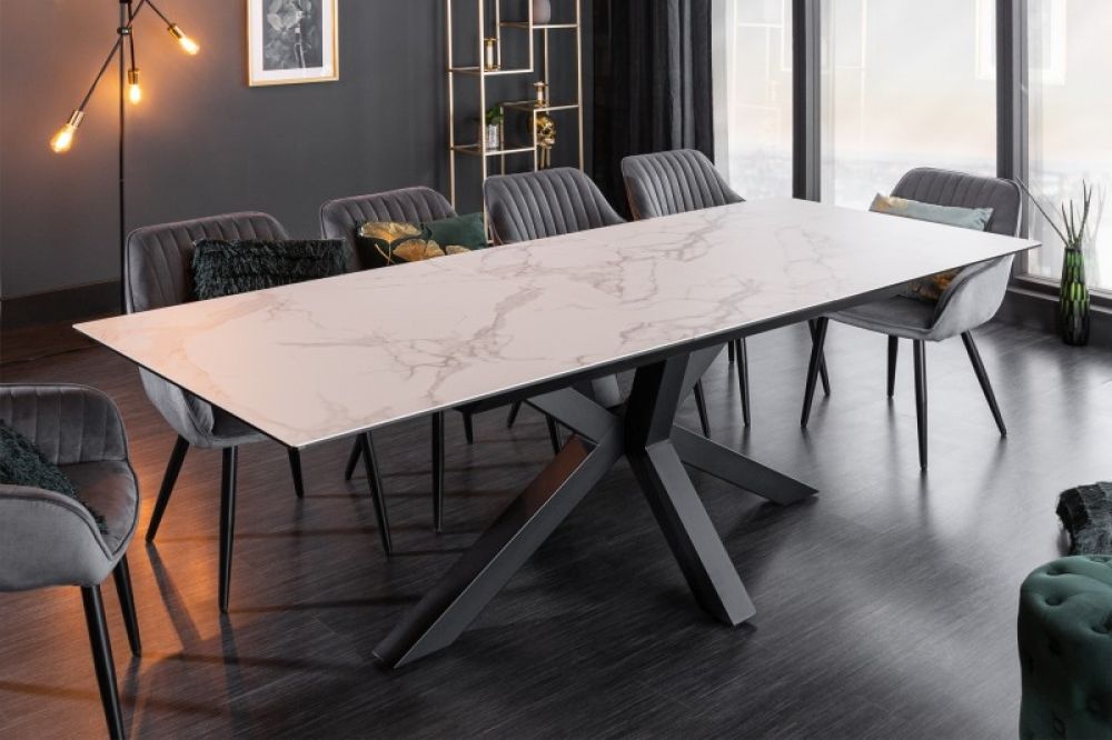 Masa extensibila dreptunghiulara din Ceramica si Metal Alb/Negru de 6-8 persoane L180/225x90cm Eternity