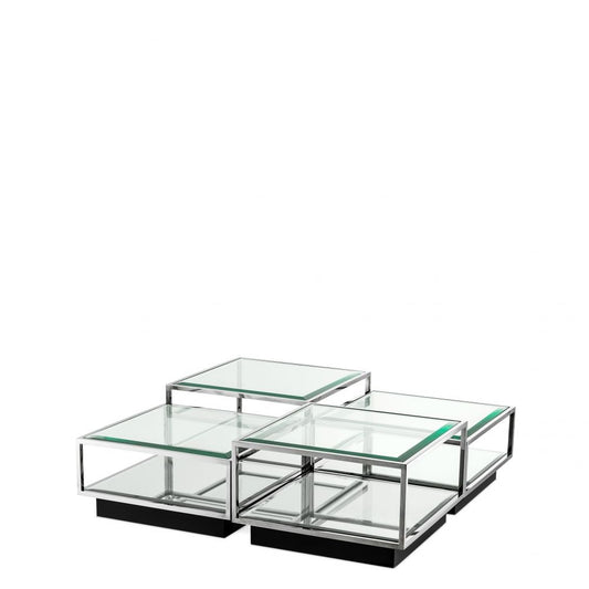 Set 4 masute de cafea Patrate din Otel inoxidabil si Sticla Argintiu/Transparent L65xH32/40cm Tortona