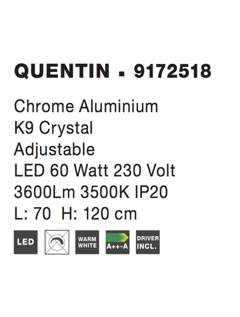 Lustra structura din Aluminiu Argintiu si abajur din Cristal Transparent H120xL70cm IP20 60W 3600lm 3500k QUENTIN