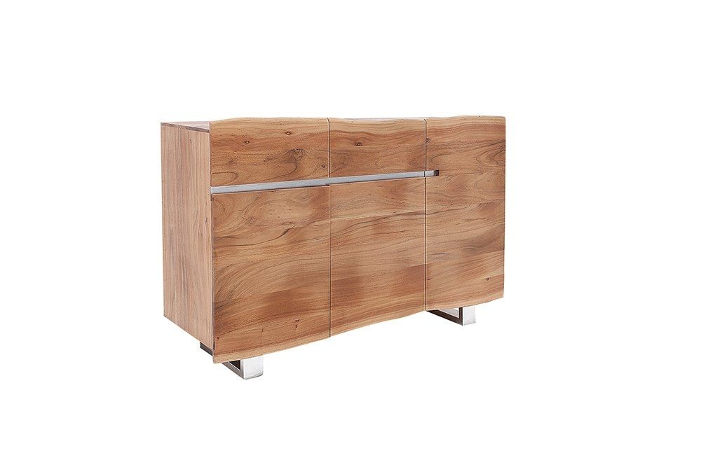 Comoda din Lemn masiv de salcam si Otel inoxidabil Maro /Argintiu Mammut L135xH88cm