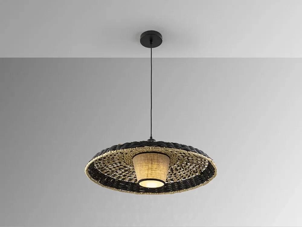 Pendul din Metal Negru si Hartie/Textil Negru/Bej H220xD60cm Fiji