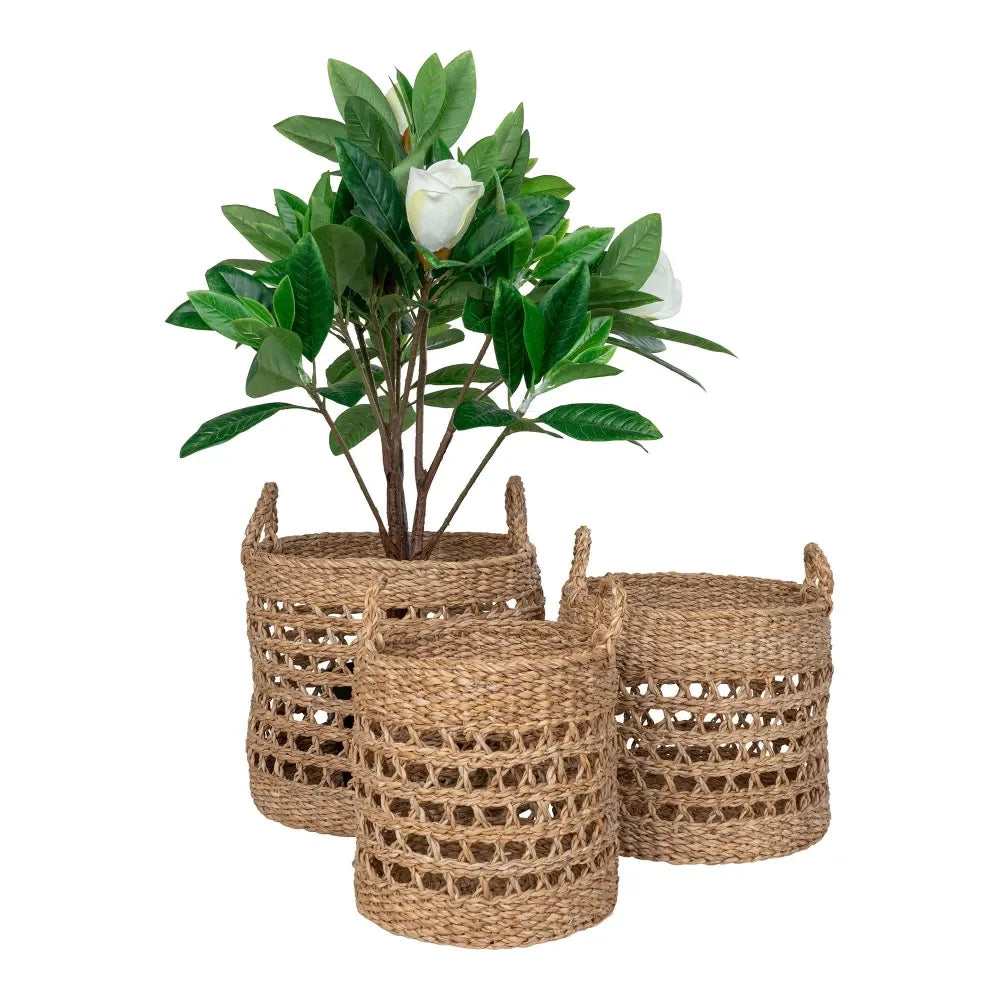 Set 3 cosuri depozitare impletite natural Maro H25/27/30xD28/32/36cm Balok