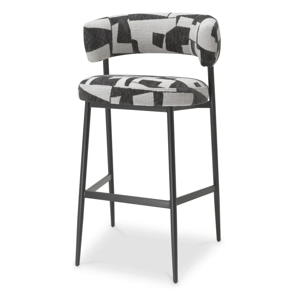 Scaun de bar tapitat cu Stofa Negru/Alb L59xA57xH102cm Folsom Eichholtz