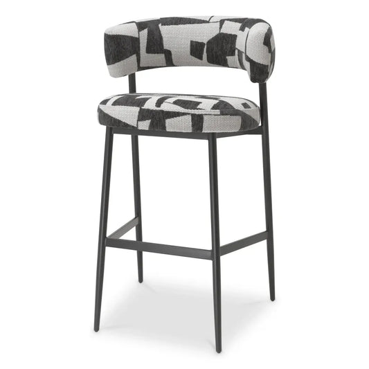 Scaun de bar tapitat cu Stofa Negru/Alb L59xA57xH102cm Folsom Eichholtz